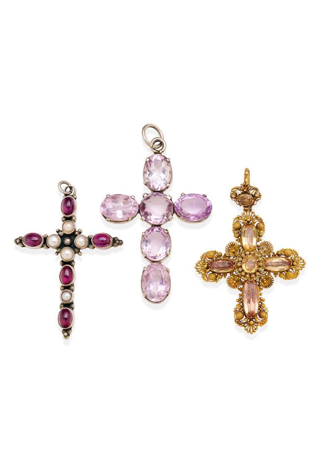 THREE GEM-SET CROSSES