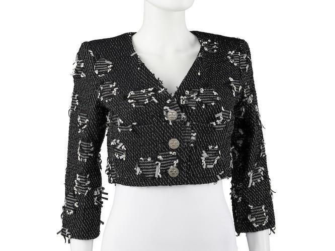 CHANEL: TWEED DISTRESSED CROP EVENING JACKET Spring 2015 | Look 76