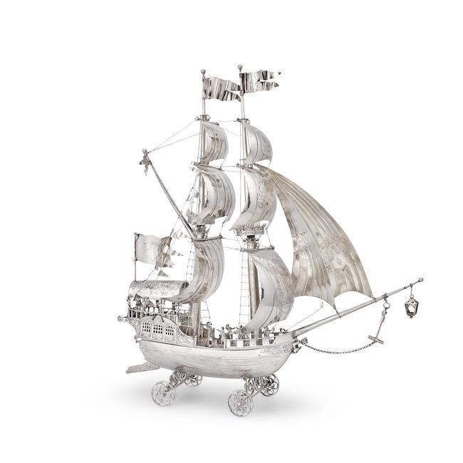 A Continental silver nef probably German, with French swan import mark to deck and hull