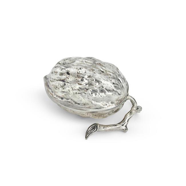 A Victorian novelty silver lidded box in the form of a Walnut William Leuchers, London 1886