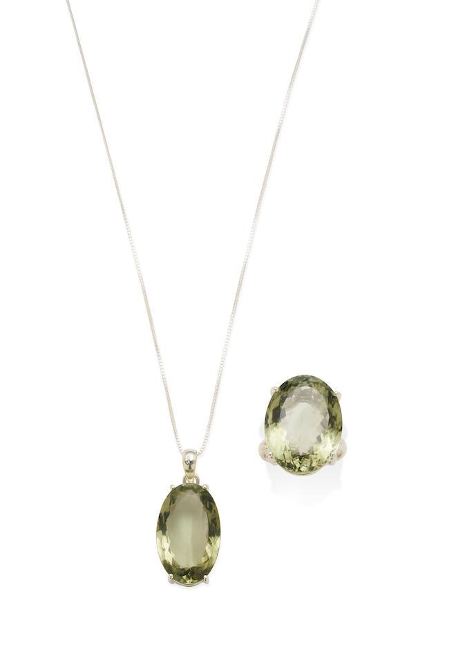 GREEN AMETHYST PENDANT AND RING