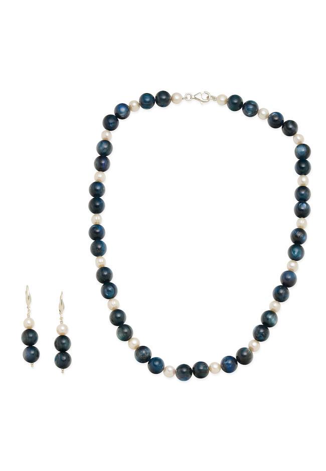 PEARL AND KYANITE NECKLACE AND EARRINGS