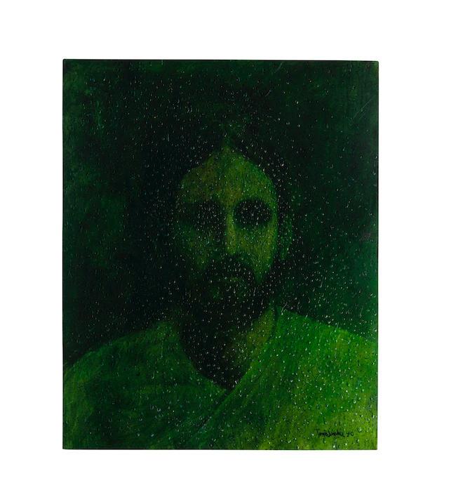 TOMÁS SÁNCHEZ(B. 1948)Jesus tras un cristal con gotas de lluvia